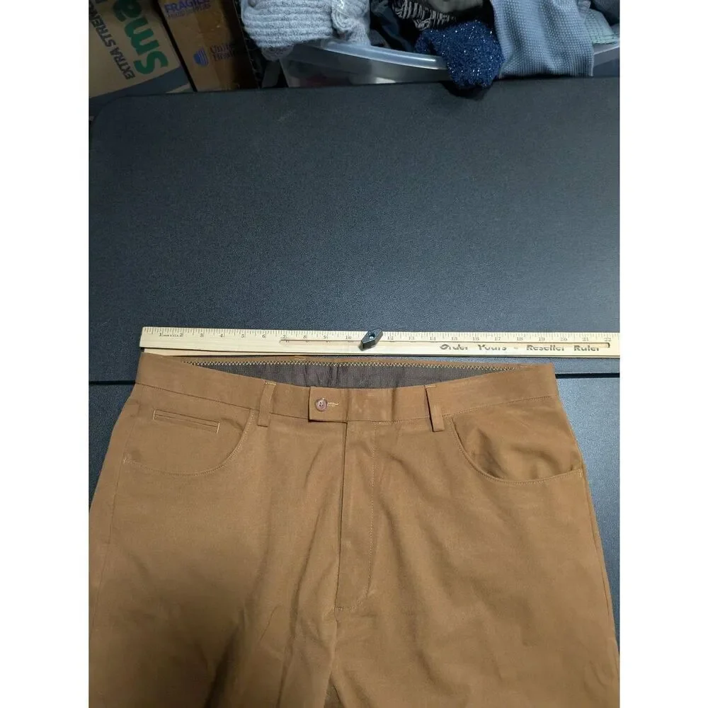 Haggar Pants Tan/ Brown Plain Weave (raw hem) Men's 38x32